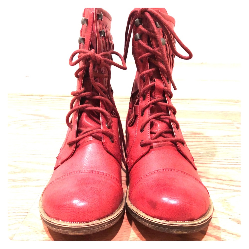 Rocker chic RED combat boots